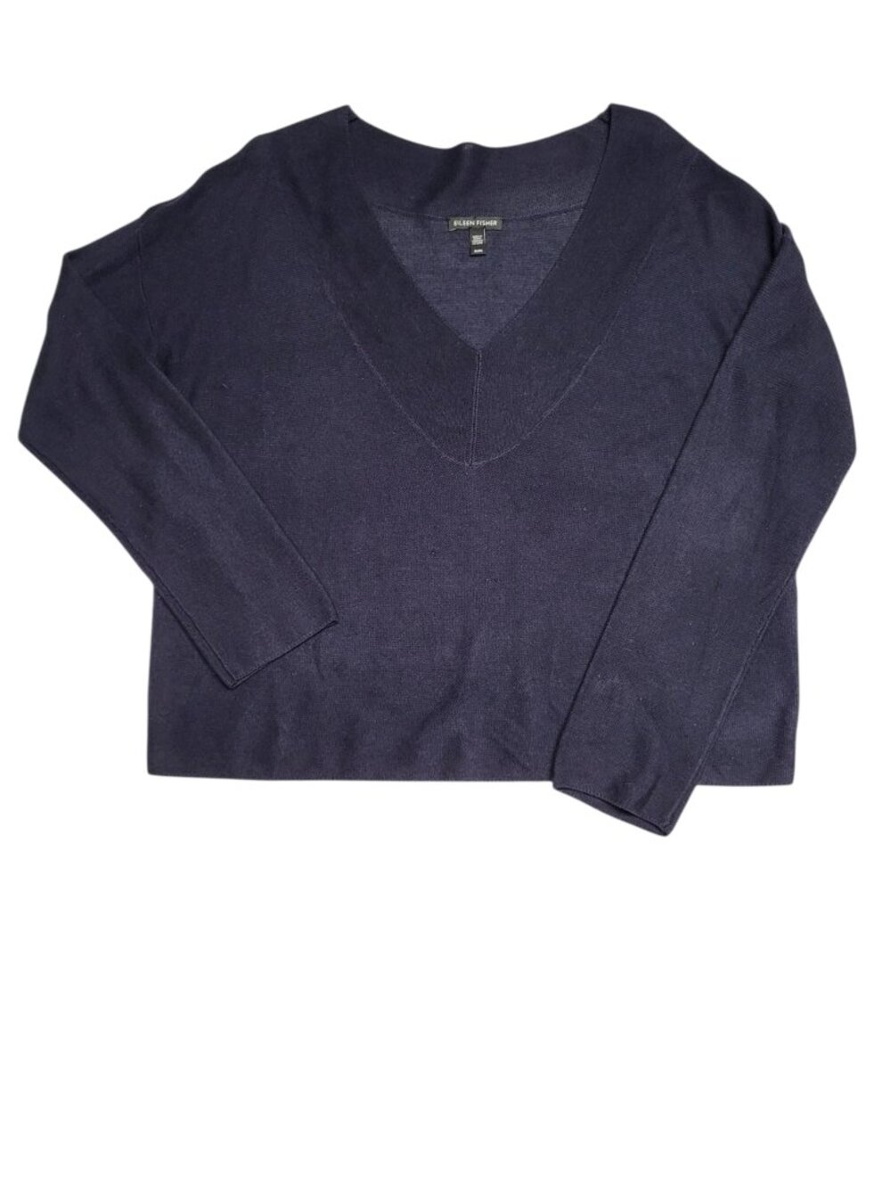 EILEEN FISHER V-Neck Silk Tencel Blend Knit Sweater Sz Medium Crop Lightweight
